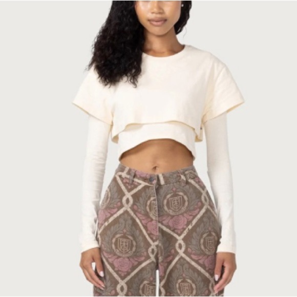 honor the gift Tops - $85 HONOR THE GIFT WOMENS DOUBLE LAYER long sleeve TSHIRT (BEIGE / BONE) logo M
